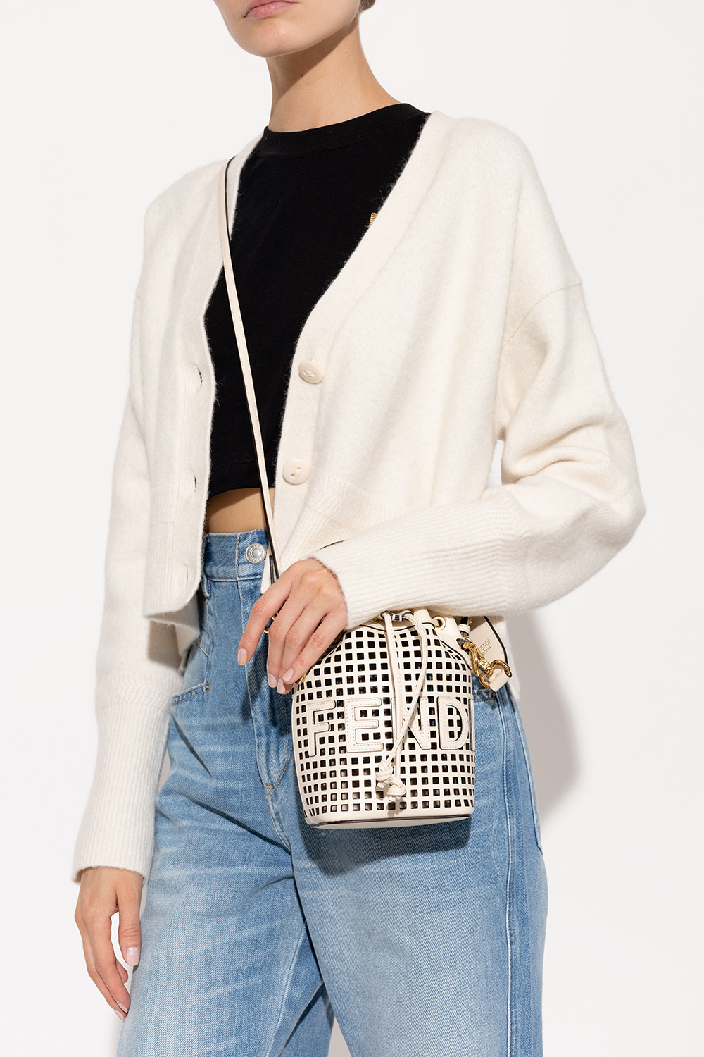 Cream Mon Tresor Mini bucket bag Fendi Vitkac Australia